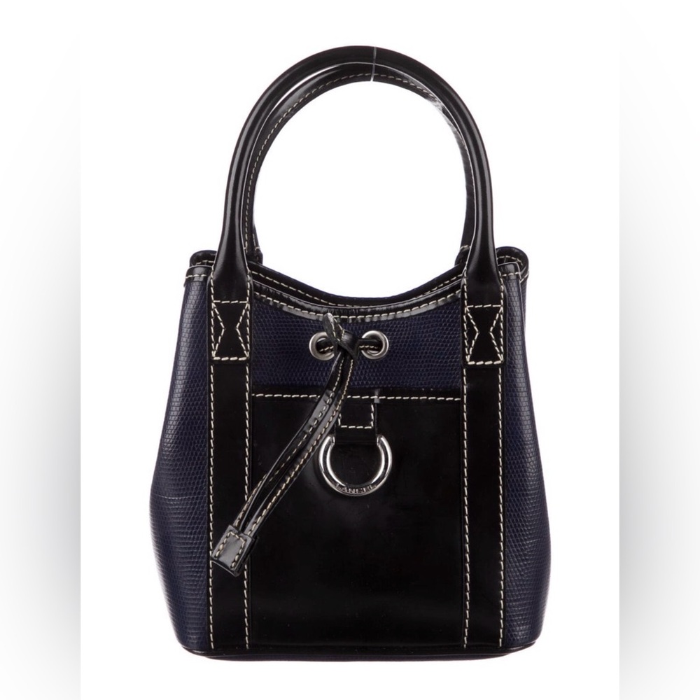 Lancel Paris Elsa Top Handle Bucket Bag Black and Navy Leather Silver Hardware